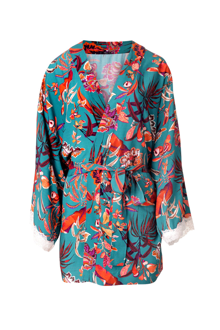 Oh!Zuza Tropical Print Short Kimono Robe